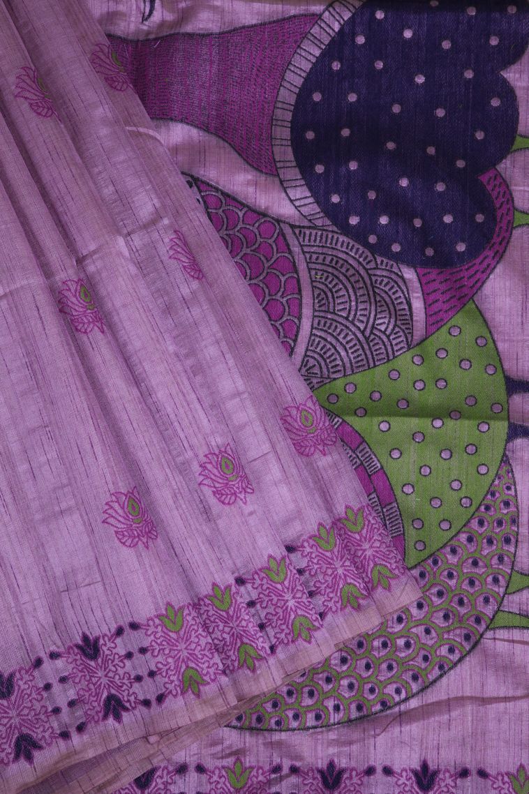 Iris Purple Tussar Saree with Without Zari Zari Floral Patterns view 1