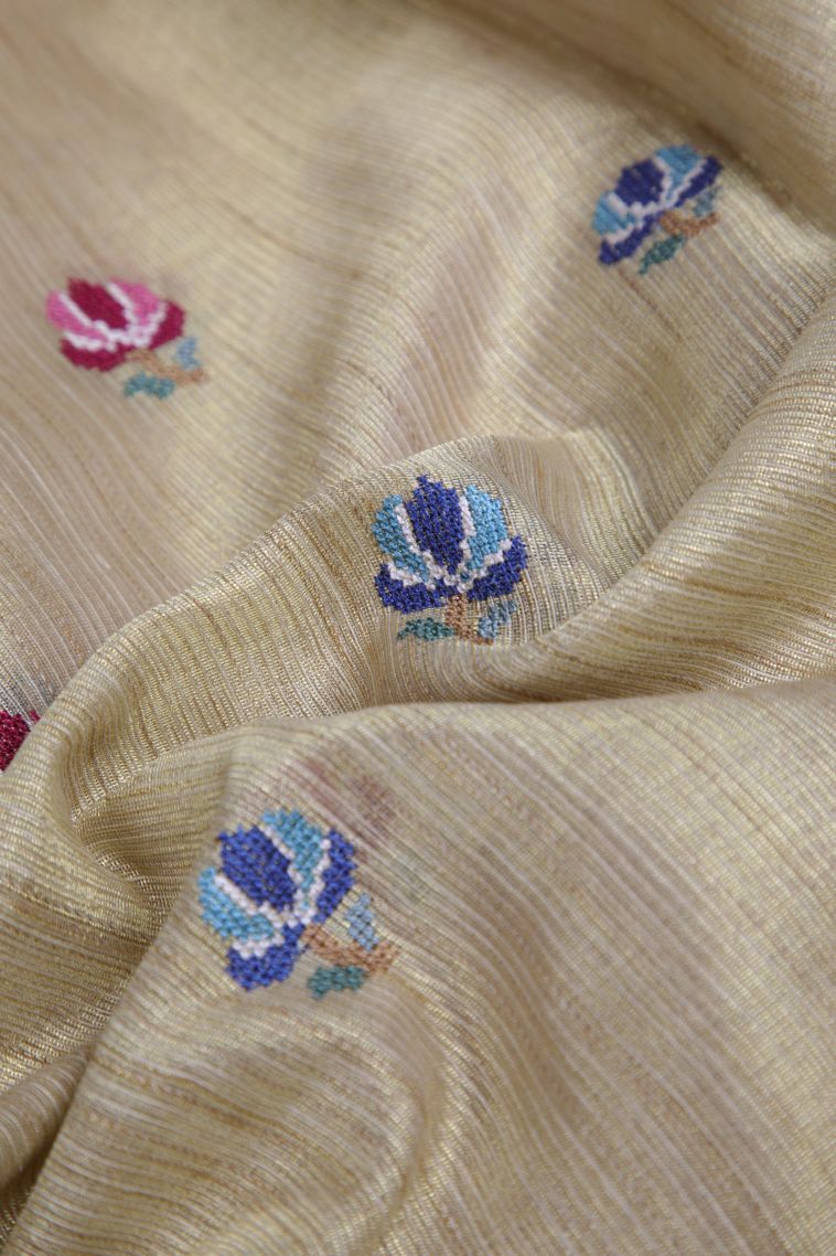 Sand Yellow Tissue Silk Sarees with Without Zari Zari Floral Patterns view 4