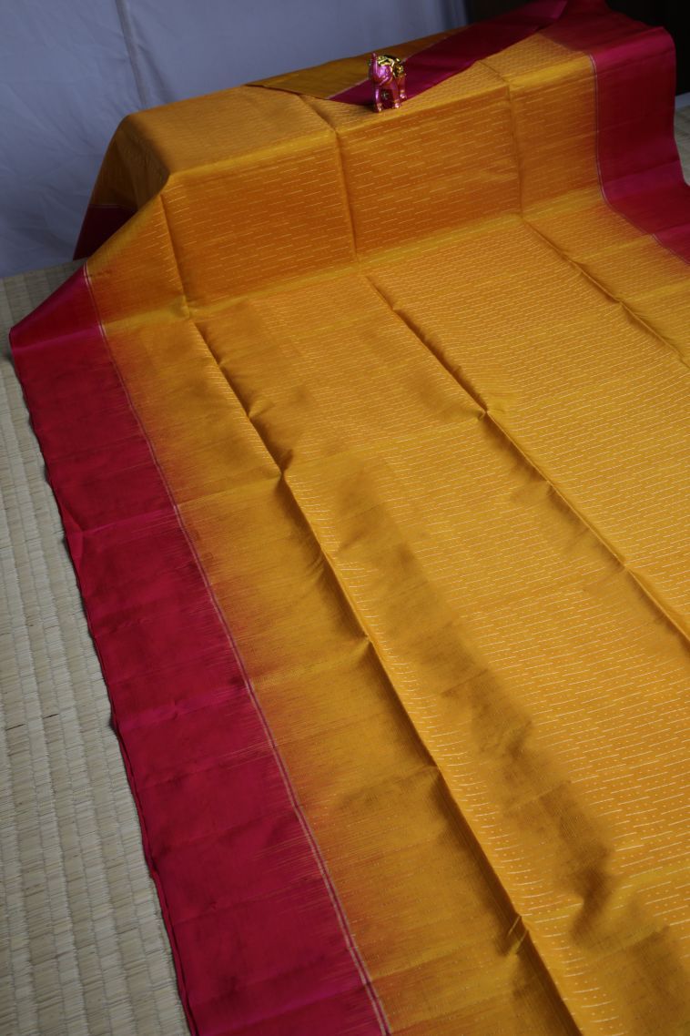 Honey Orange Soft Silk Saree with Gold Zari Stripes view 2