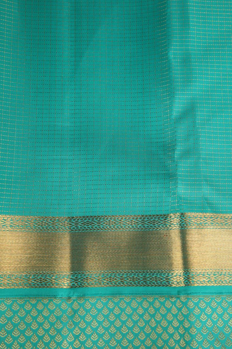 Apricot Orange Kanchipuram Silk Sarees with Gold Zari Small Checks Pattern view 3