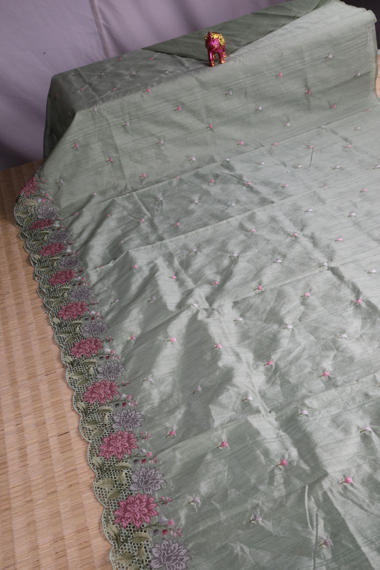 Davy Black Semi Tussar Silk with Without Zari Zari Floral Patterns view 2