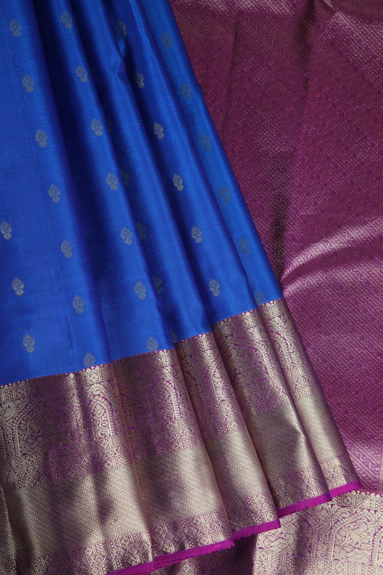 Lapis Blue Soft Silk Saree with Gold Zari Buttis (small Dots Or Motifs) view 1