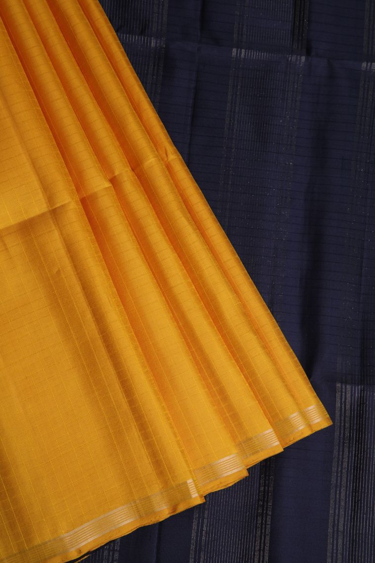 Merigold Orange Soft Silk Saree with Gold Zari Checks view 1