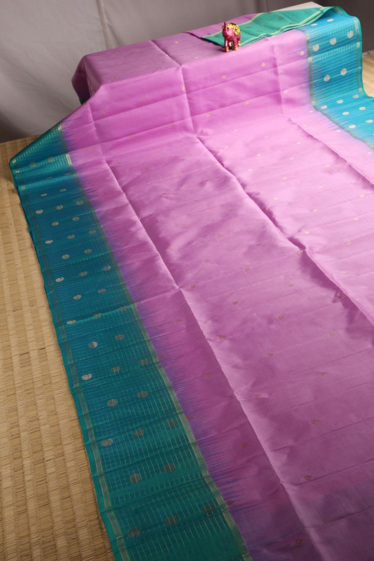 Lean Pink Soft Silk Saree with Gold Zari Buttis (small Dots Or Motifs) view 2