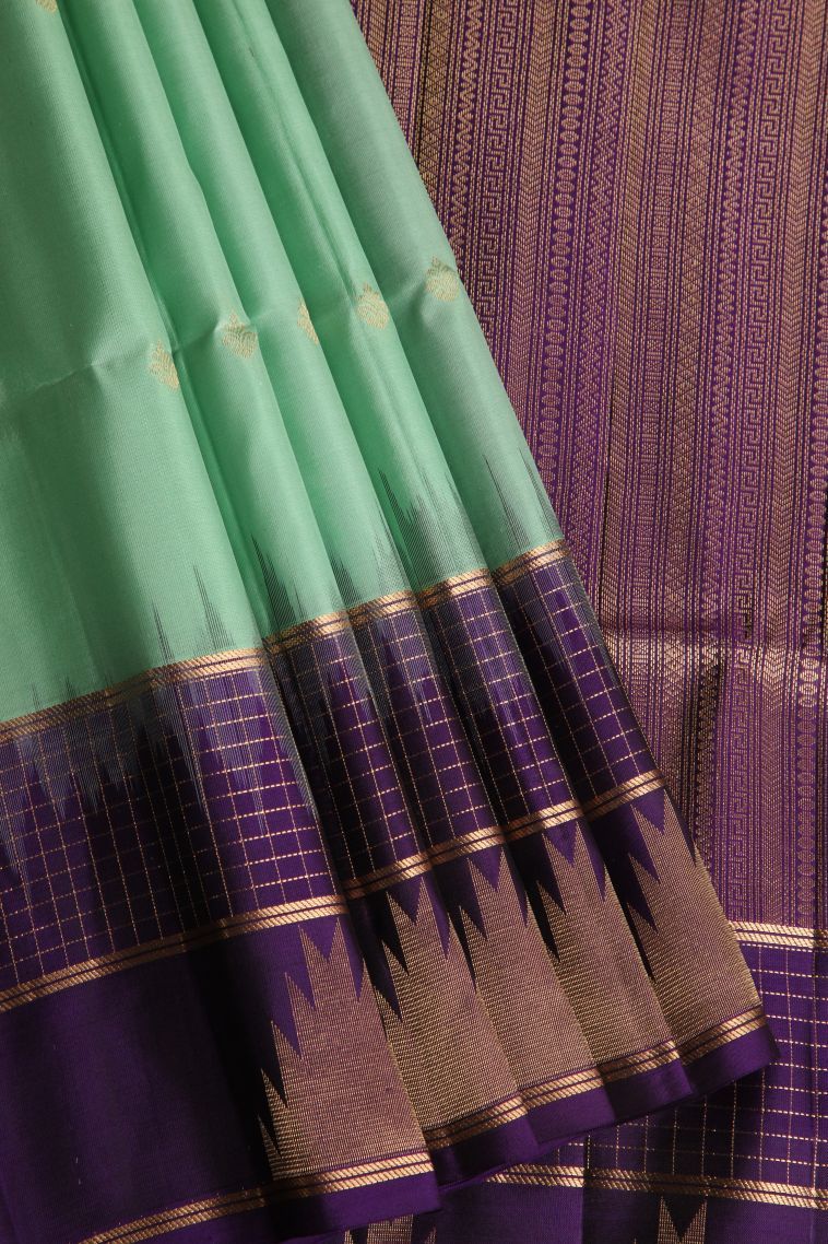 Mint Green Soft Silk Saree with Gold Zari Buttis (small Dots Or Motifs) view 1