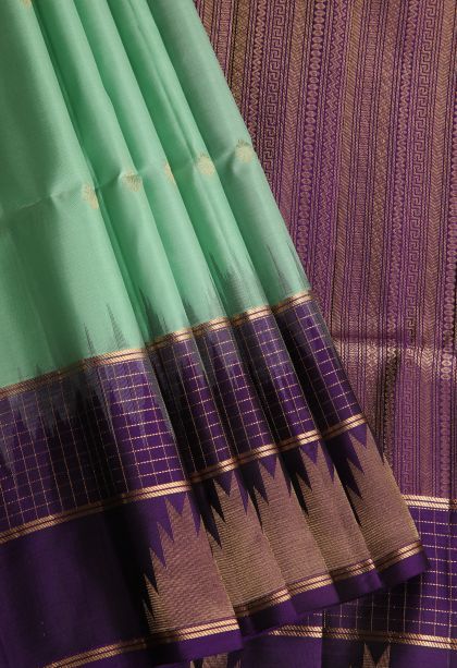 Mint Green Soft Silk Saree with Gold Zari Buttis (small Dots Or Motifs)