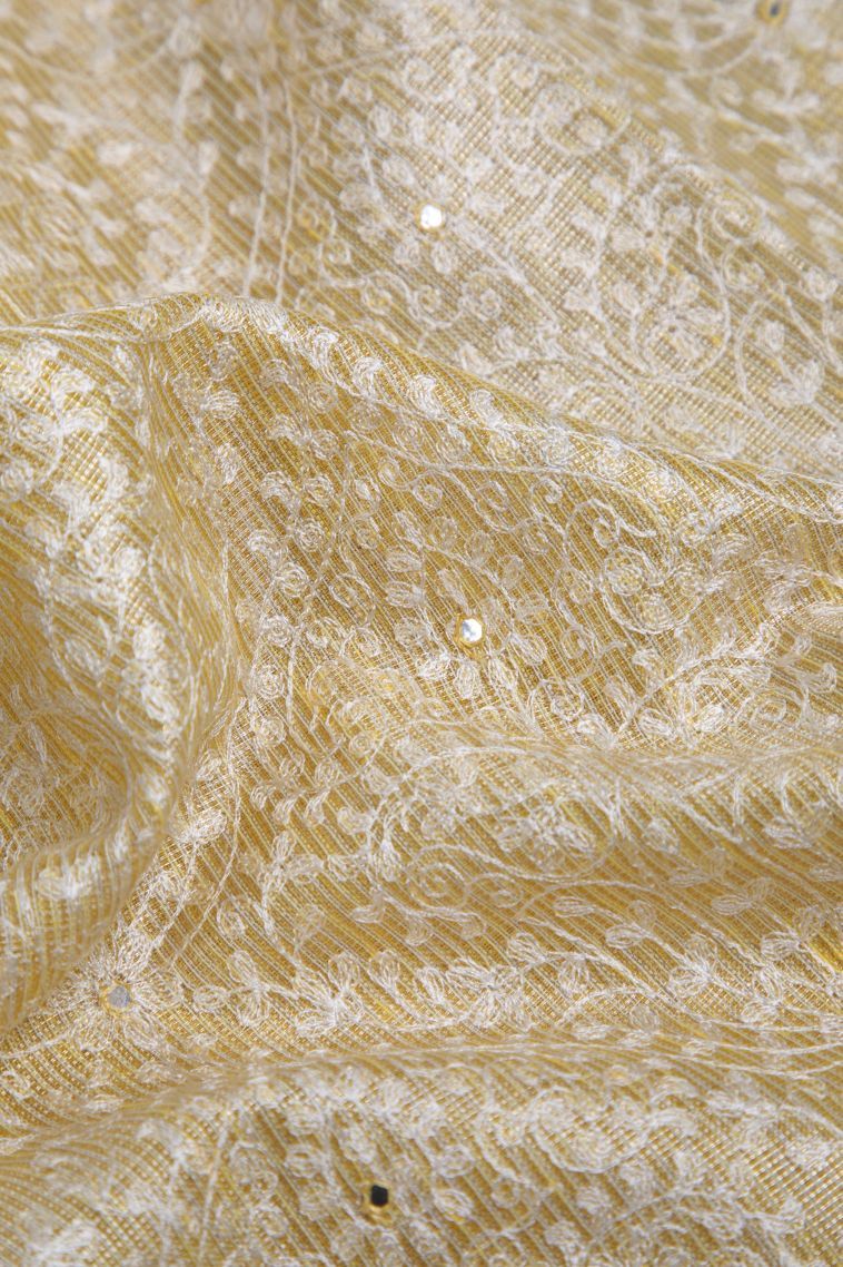 Shortbread Yellow Organza Saree with Silver Zari Floral Patterns view 4