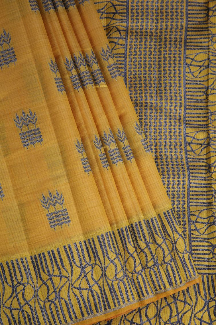 Gold Raw Silk Sarees with Without Zari Zari Floral Patterns view 1