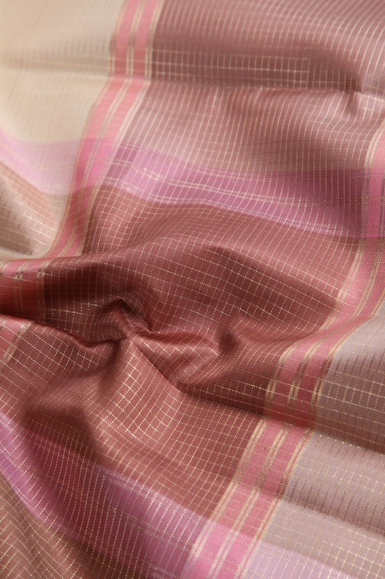 Rose Pink Kanchipuram Silk Sarees with Gold Zari Vaira Oosi view 4