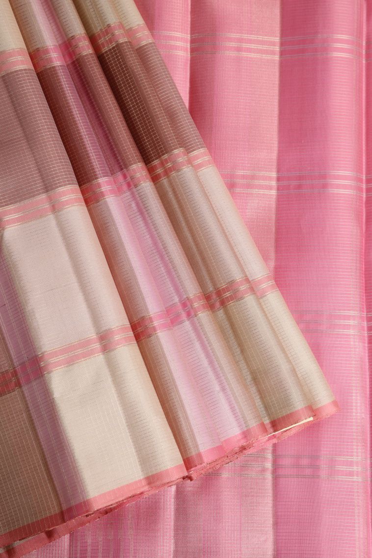 Rose Pink Kanchipuram Silk Sarees with Gold Zari Vaira Oosi view 1