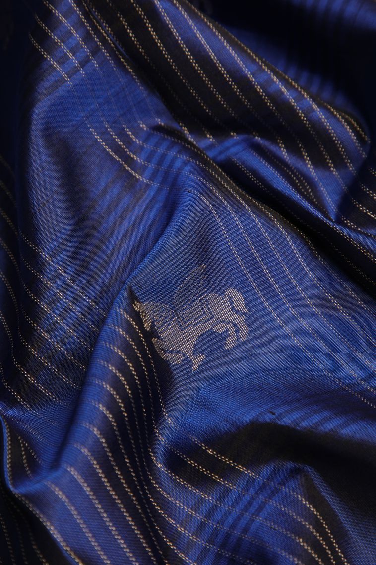 Berry Blue Soft Silk Saree with Gold Zari Animal And Bird Motifs view 4