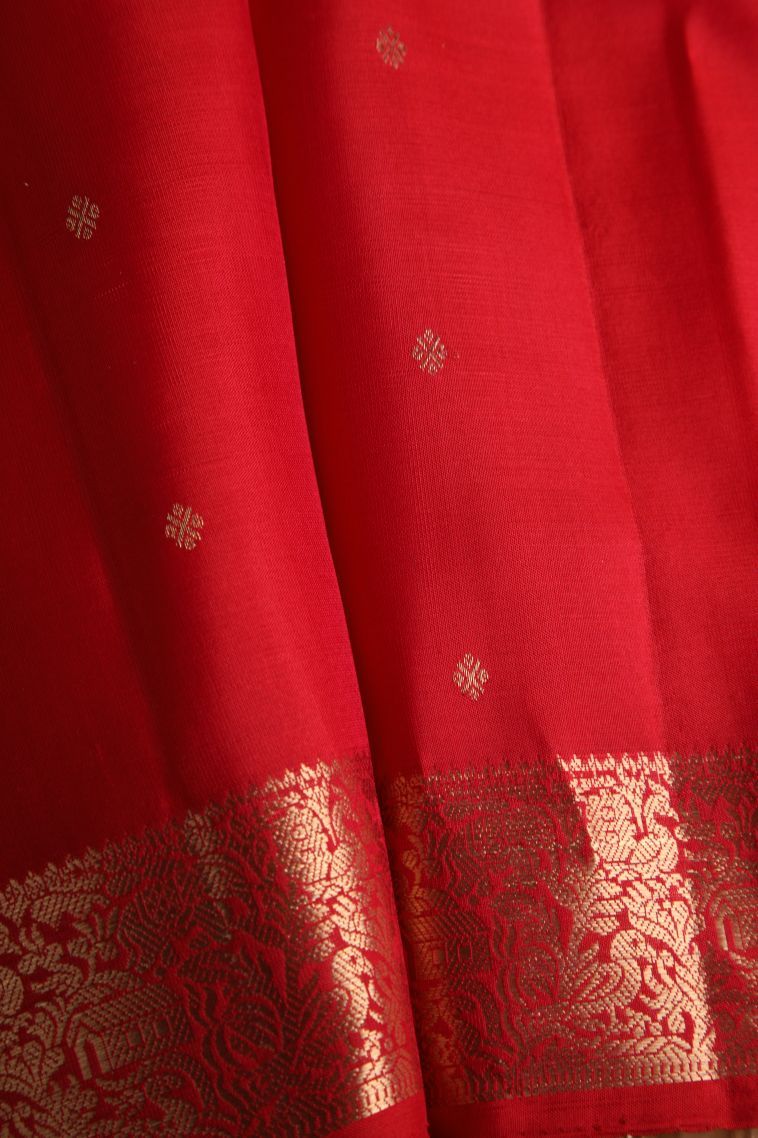 Rose  Red Soft Silk Saree with Gold Zari Buttis (small Dots Or Motifs) view 4
