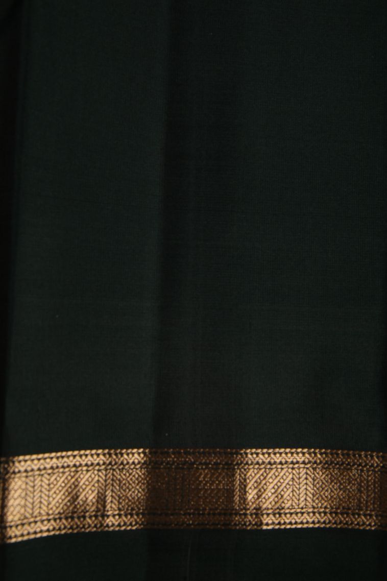 Bottle Green Soft Silk Saree with Gold Zari Floral Puttas view 3