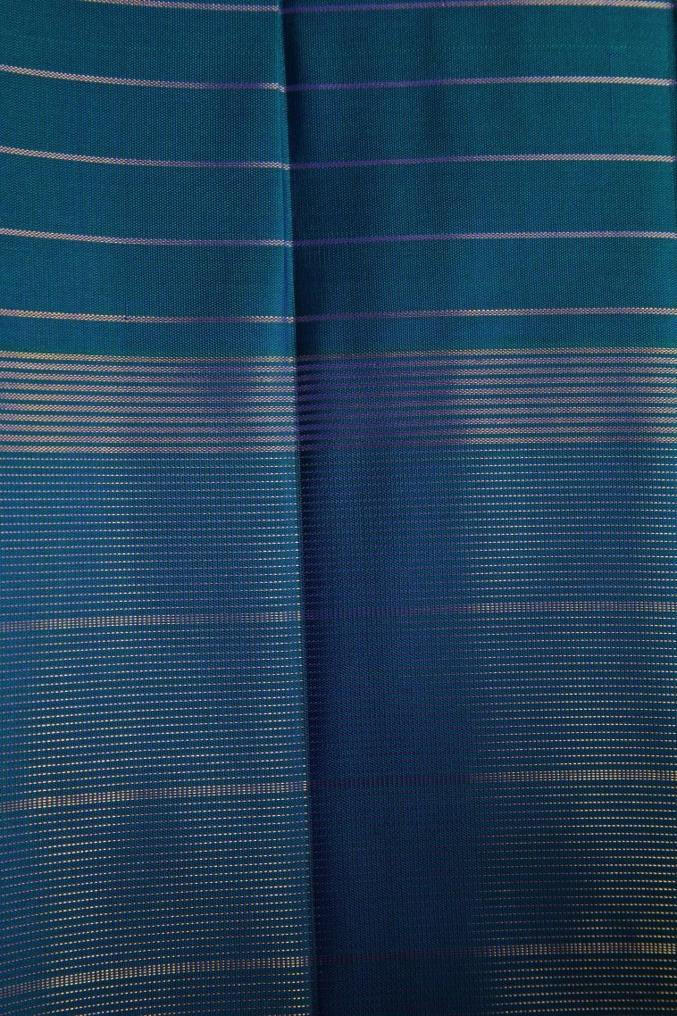 Peacock Blue Kanchipuram Silk Sarees with Gold Zari Vaira Oosi view 3