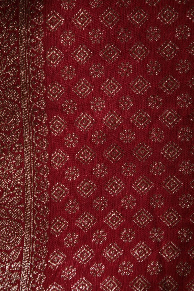 Cherry  Red Banaras Sarees with Gold Zari Plain view 3
