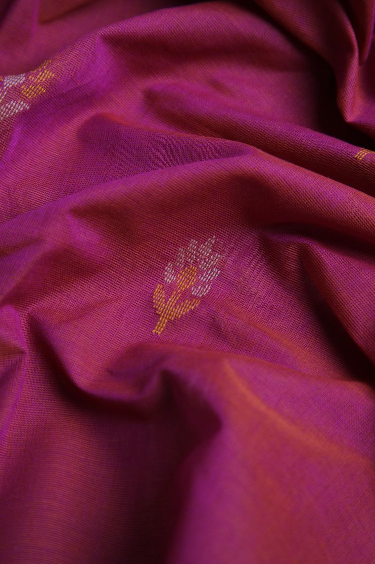 Fuscia Pink Pure Handloom Kovai Cotton with Without Zari Zari Floral Patterns view 4