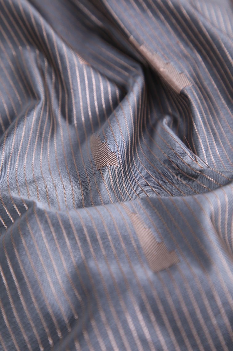 Granite Black Soft Silk Saree with Copper Zari Geometric Shapes view 4