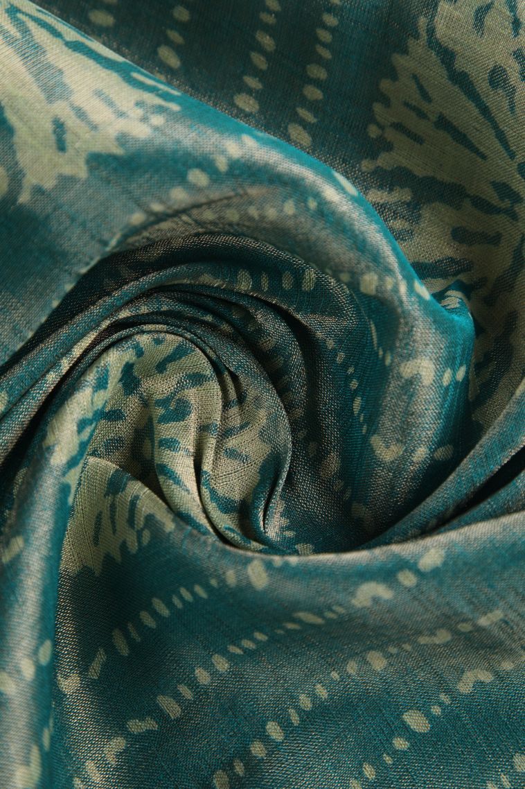Teal Blue Semi Raw Silk Printed with Gold Zari Bandhani / Tie Dye view 4