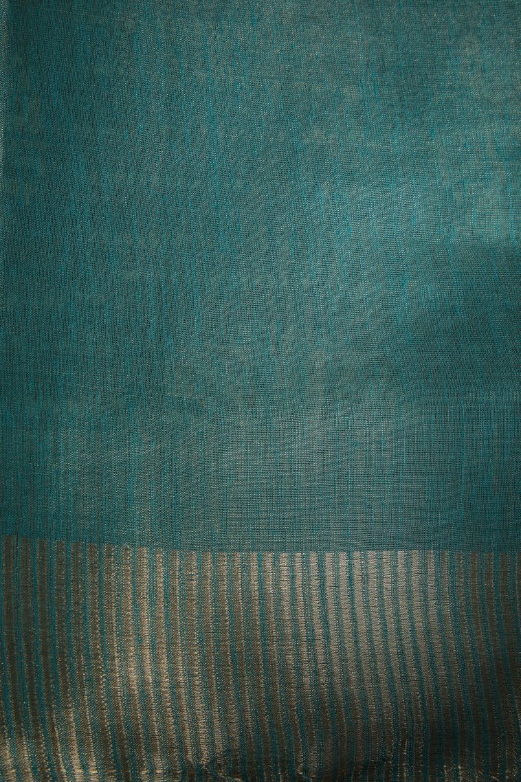 Teal Blue Semi Raw Silk Printed with Gold Zari Bandhani / Tie Dye view 3