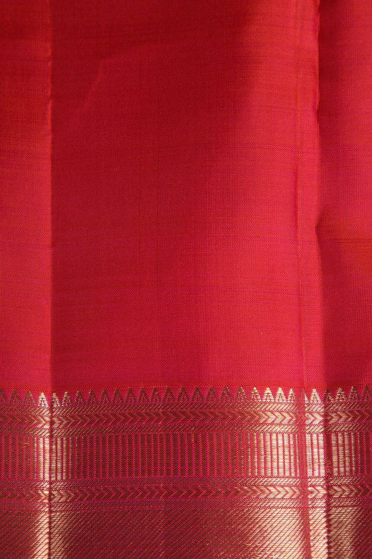 Rose  Red Kanchipuram Silk Sarees with Gold Zari Peacock Motifs view 3