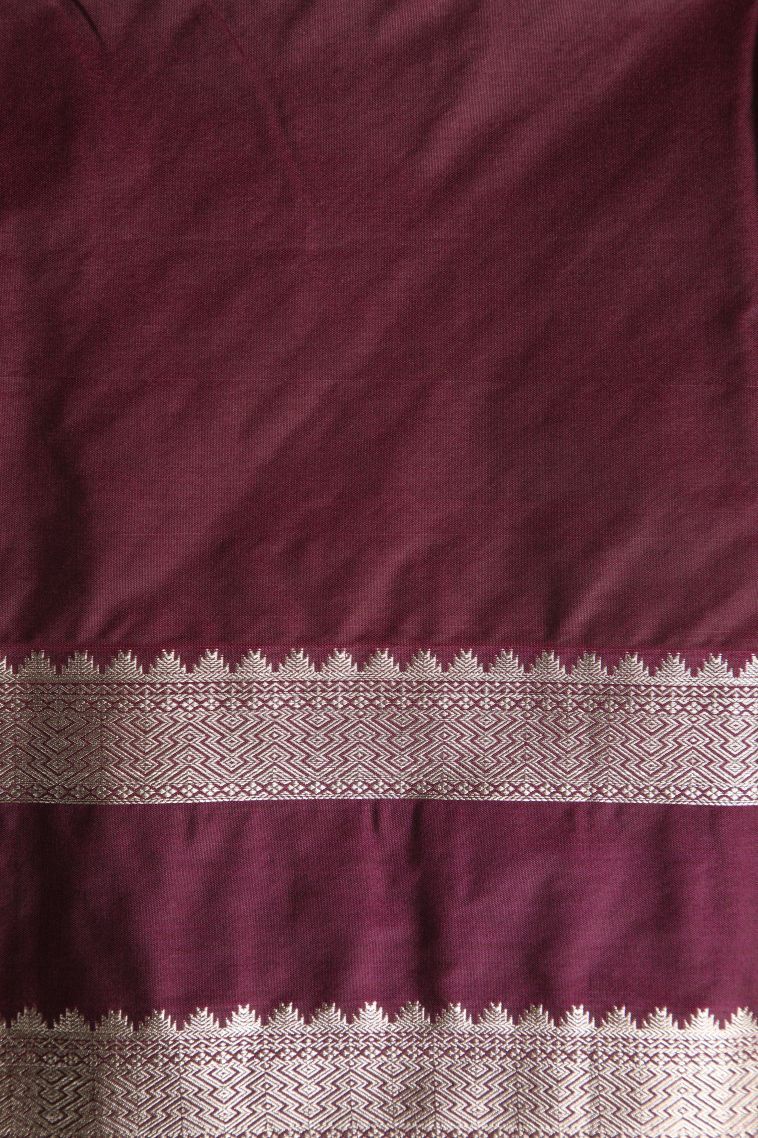 Bottle Green Soft Silk Saree with Silver Zari Geometric Shapes view 3