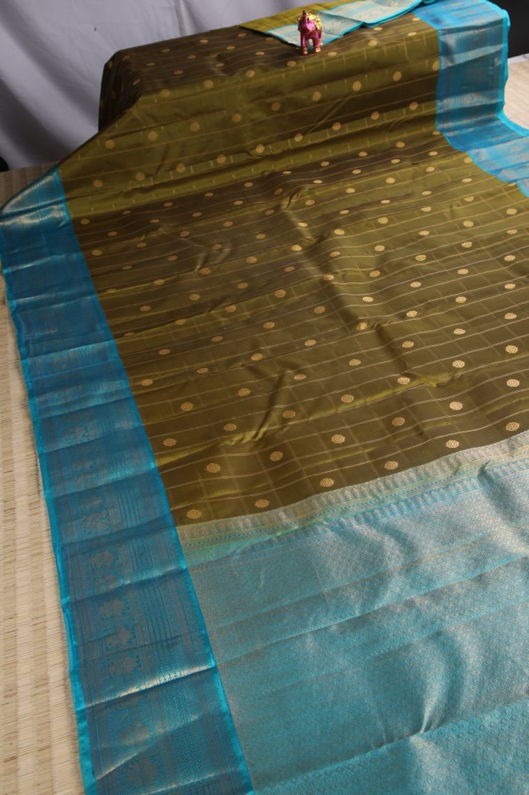 Fawn Yellow Soft Silk Saree with Gold Zari Checks And Puttas view 2