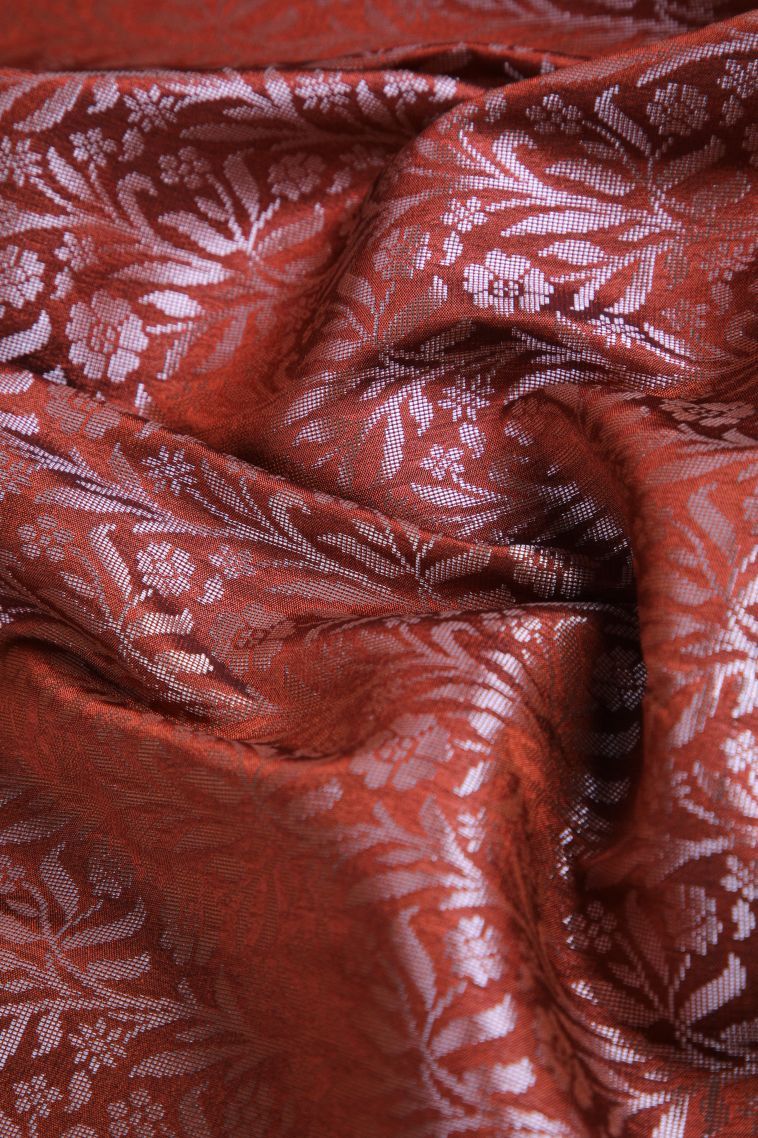 Marmalade Orange Apoorva Silk Sarees with Copper Zari Floral Patterns view 4