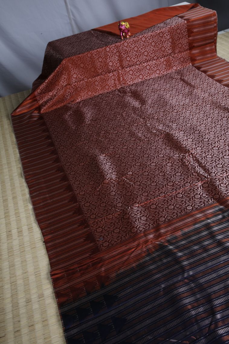 Marmalade Orange Apoorva Silk Sarees with Copper Zari Floral Patterns view 2