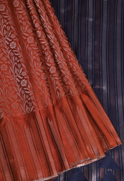 Marmalade Orange Apoorva Silk Sarees with Copper Zari Floral Patterns