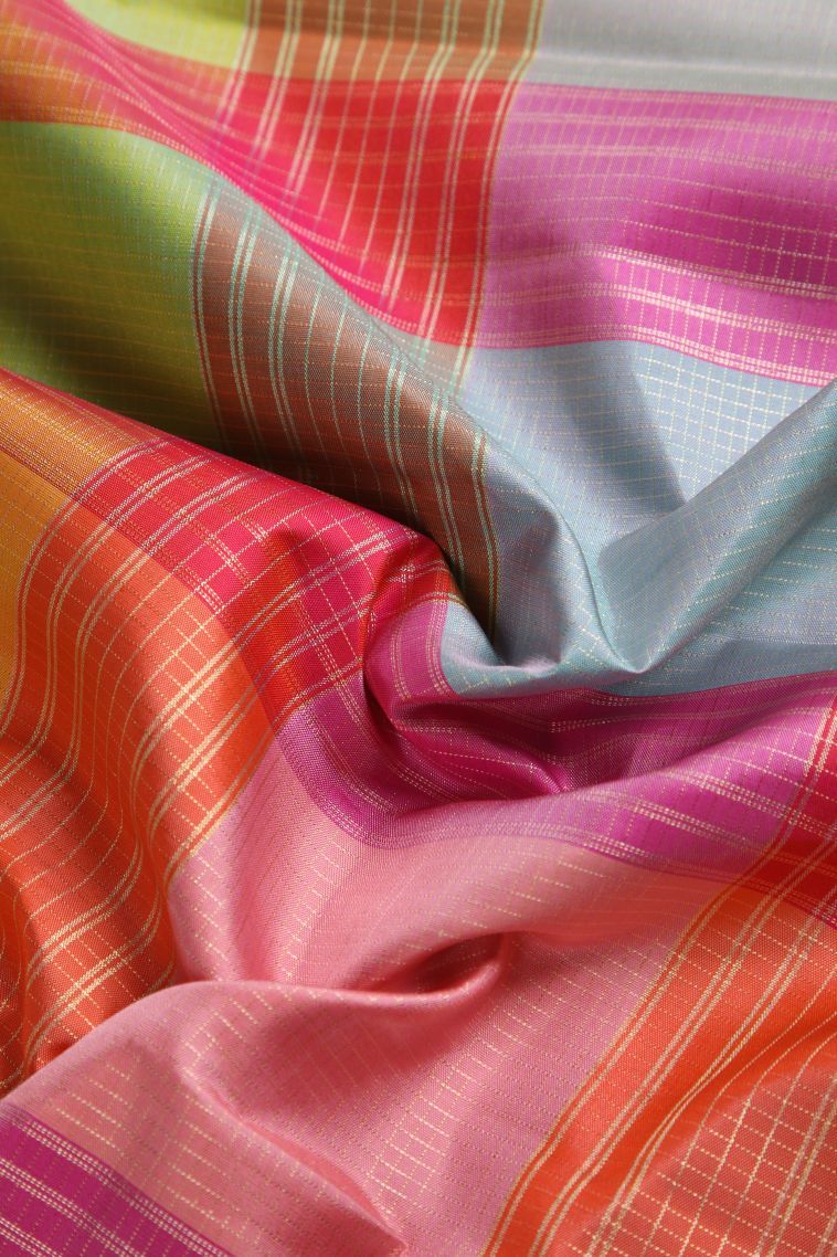 Punch Pink Kanchipuram Silk Sarees with Gold Zari Vaira Oosi view 4