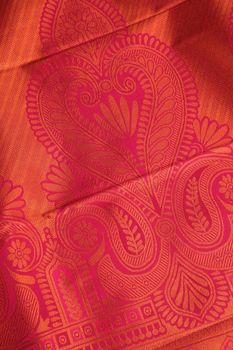 Shortbread Yellow Visiri Madippu Silk Sarees with Copper Zari Floral Patterns view 4
