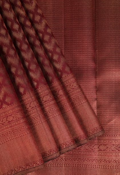 Bindi Red Kanchipuram Silk Sarees with Gold Zari Geometric Shapes
