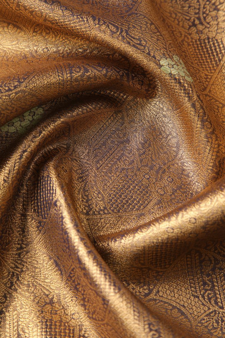 Peanut Brown Tissue Silk Sarees with Gold Zari Floral Patterns view 4