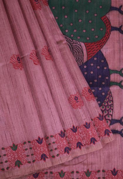 Taffy Pink Tussar Saree with Without Zari Zari Floral Patterns