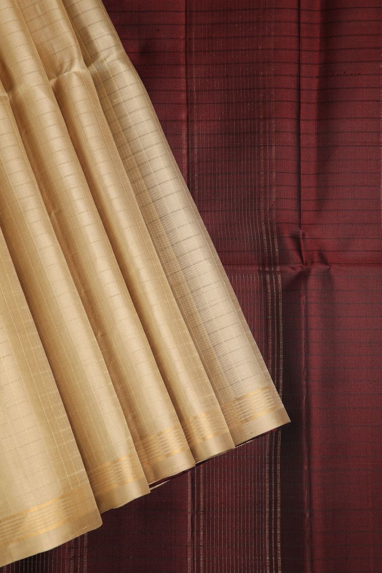 Beige Yellow Soft Silk Saree with Gold Zari Checks view 1