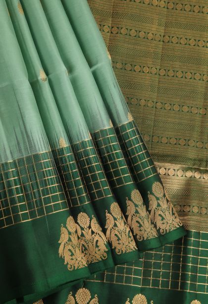 Mint Green Soft Silk Saree with Gold Zari Buttis (small Dots Or Motifs)