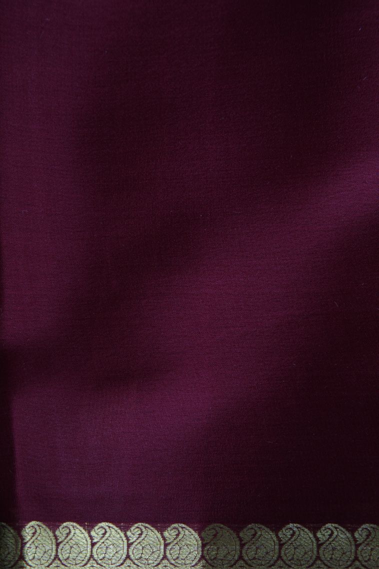 Garnet Red Mysore Silk with Gold Zari Plain view 3