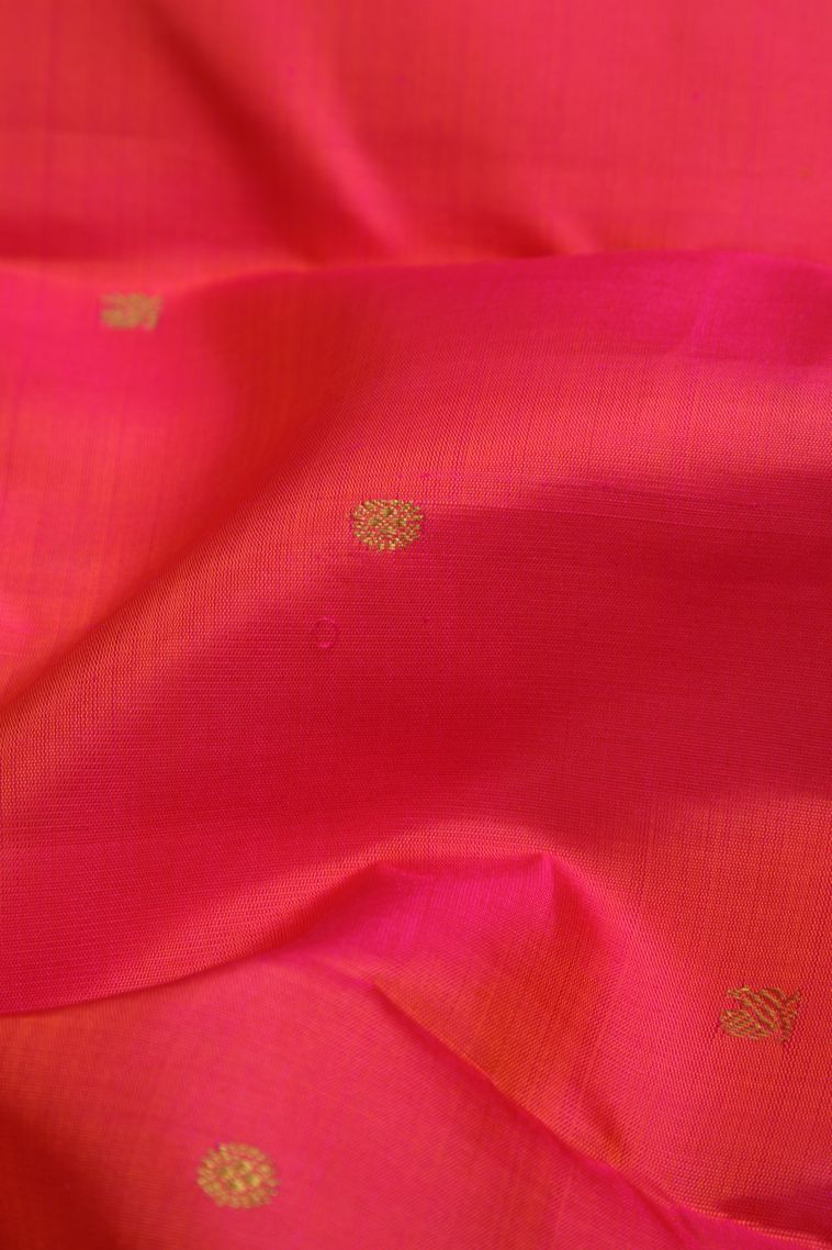 Rose  Red Kanchipuram Silk Sarees with Gold Zari Peacock Motifs view 4