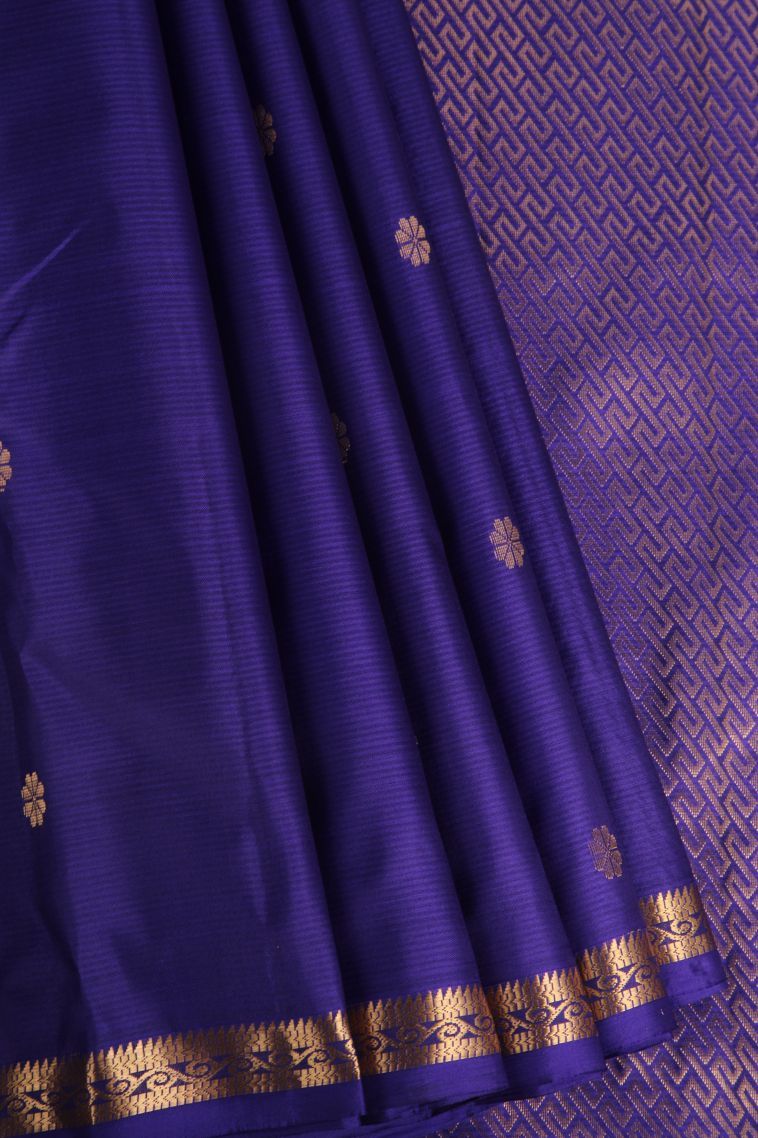 Azure Blue Soft Silk Saree with Gold Zari Floral Puttas view 1