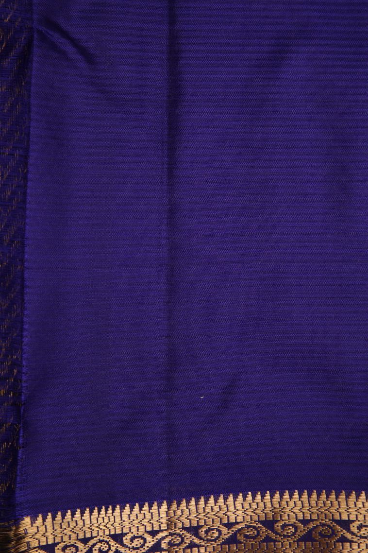 Azure Blue Soft Silk Saree with Gold Zari Floral Puttas view 3