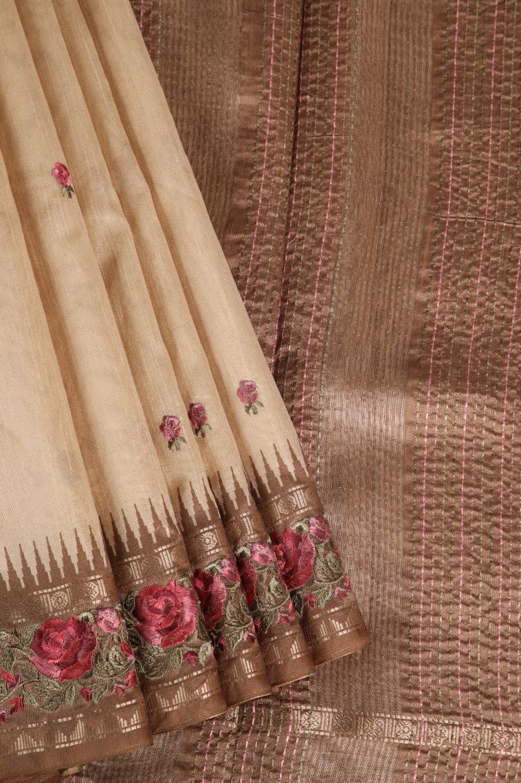 Vanilla Custard Yellow Semi Raw Silk Printed with Without Zari Zari Floral Patterns view 1