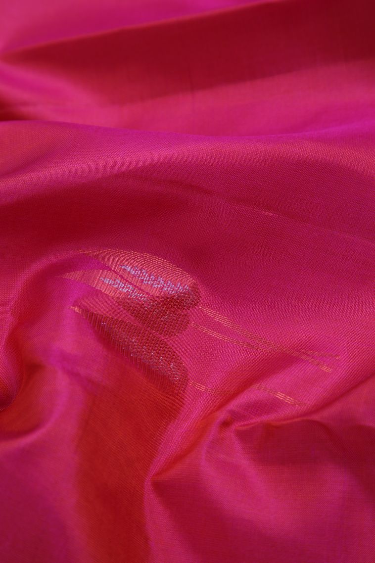 Magenta  Pink Soft Silk Saree with Gold And Silver Zari Floral Patterns view 4