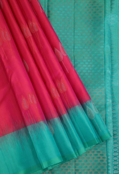 Magenta  Pink Soft Silk Saree with Gold And Silver Zari Floral Patterns