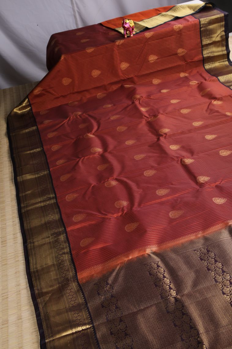 Fire Orange Soft Silk Saree with Gold Zari Thilagam Puttas view 2