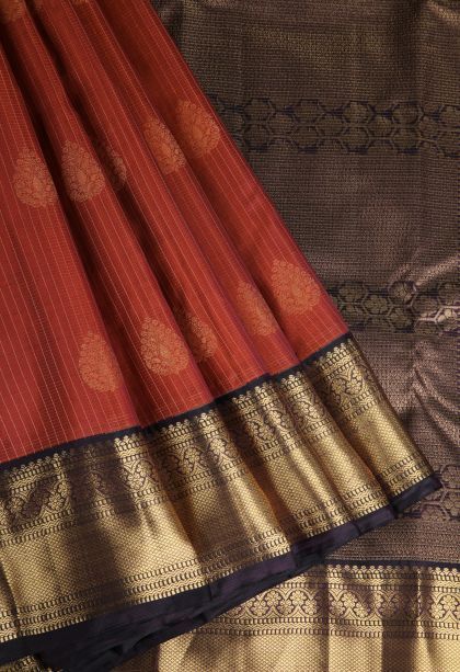 Fire Orange Soft Silk Saree with Gold Zari Thilagam Puttas