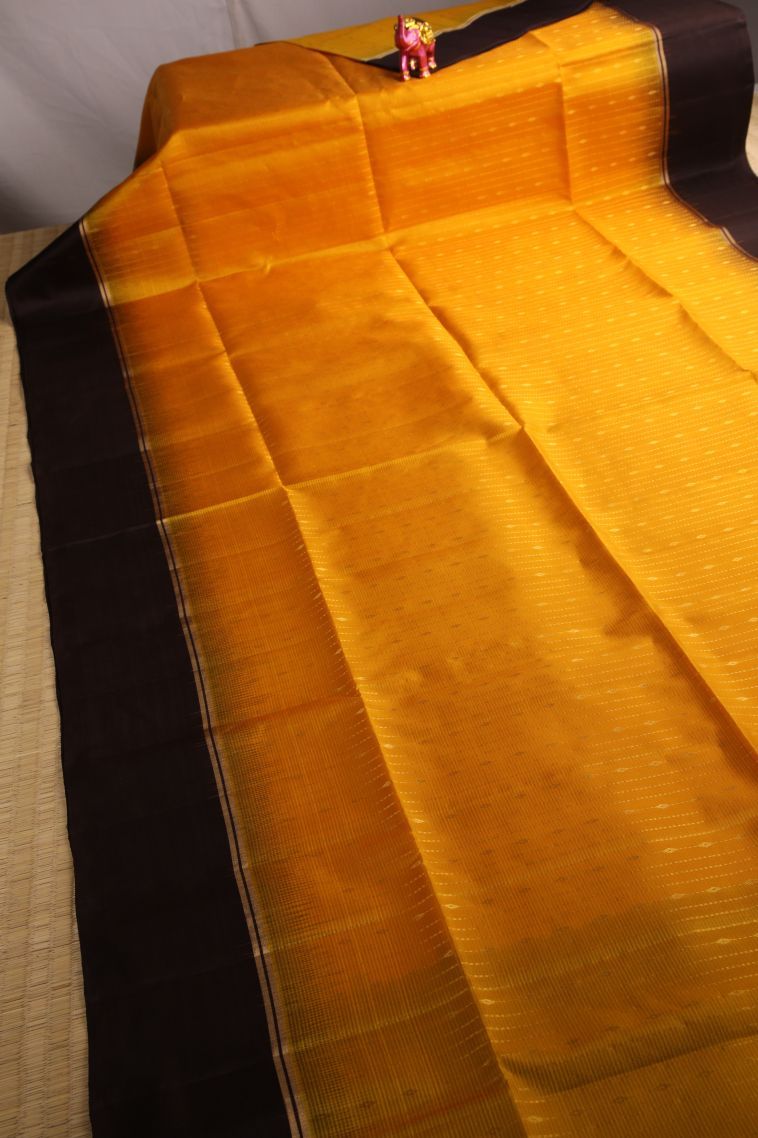 Marmalade Orange Soft Silk Saree with Gold Zari Raindrops Model view 2