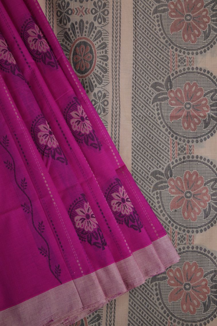 Magenta  Pink Pure Handloom Kovai Cotton with Without Zari Zari Floral Patterns view 1