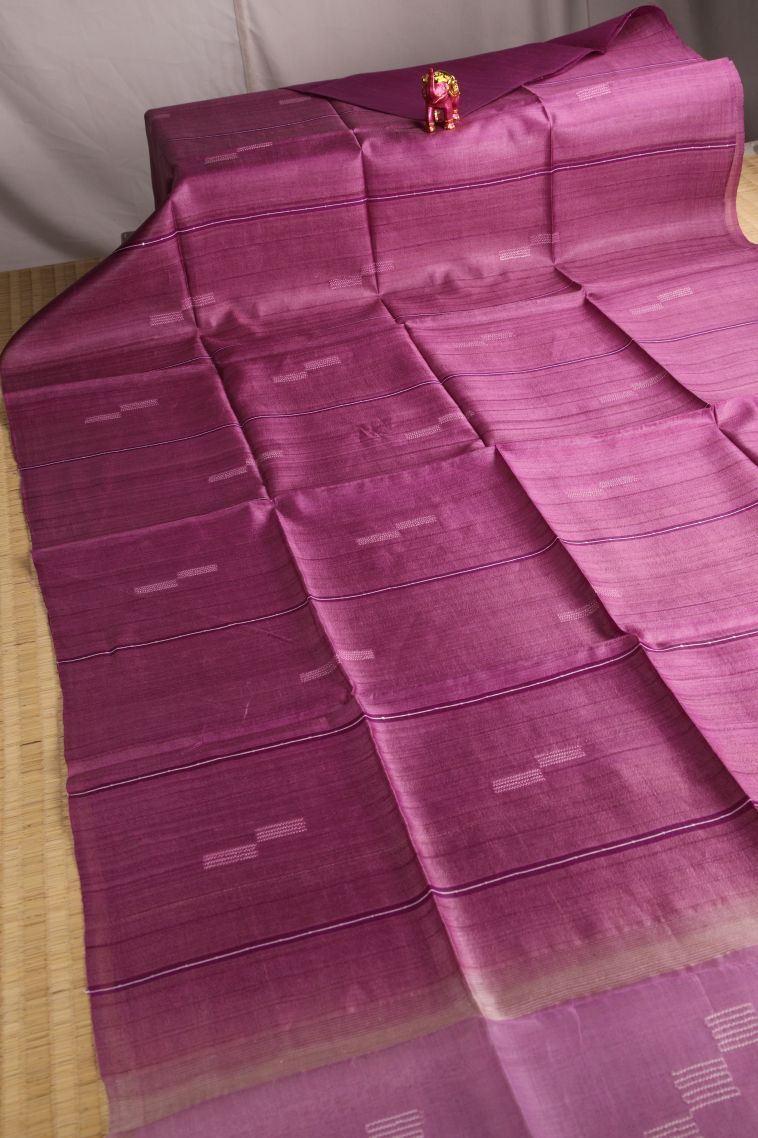 Magenta Purple Jute Sarees with Without Zari Zari Geometric Shapes view 2