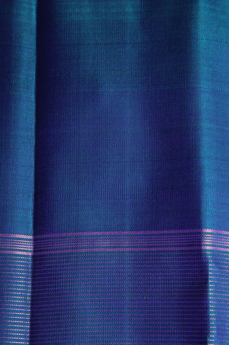 Berry Blue Kanchipuram Silk Sarees with Gold Zari Checks And Puttas view 3