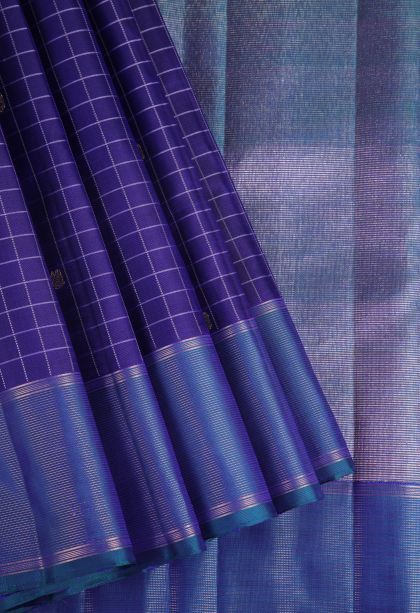 Berry Blue Kanchipuram Silk Sarees with Gold Zari Checks And Puttas